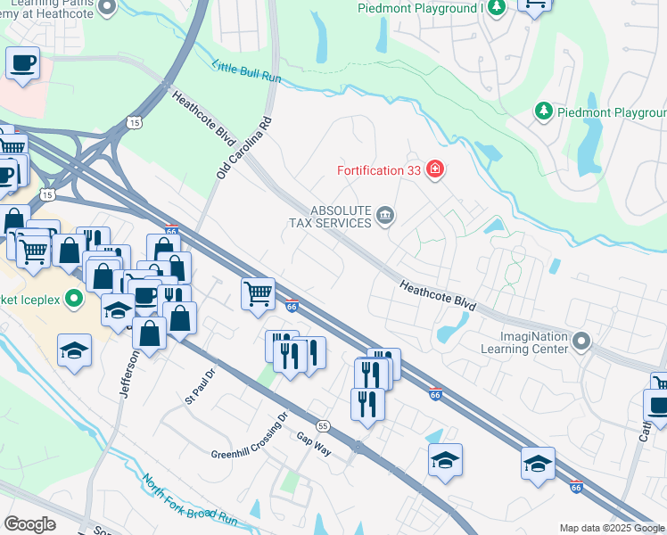 map of restaurants, bars, coffee shops, grocery stores, and more near 6635 Stourcliffe Lane in Haymarket