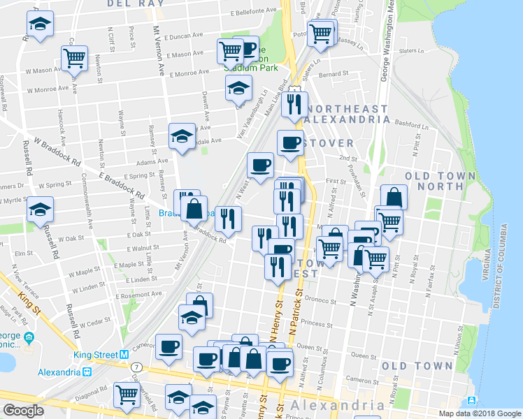 map of restaurants, bars, coffee shops, grocery stores, and more near 101 Independence Avenue Southeast in Washington