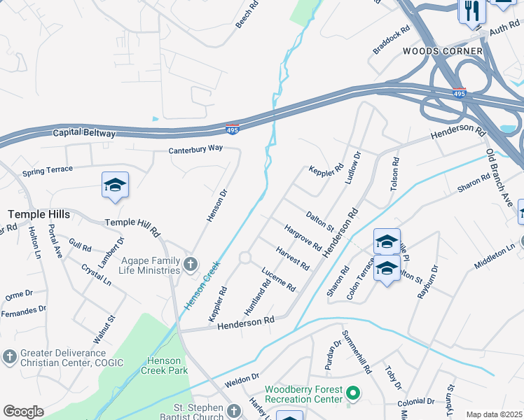 map of restaurants, bars, coffee shops, grocery stores, and more near 5511 Keppler Road in Temple Hills