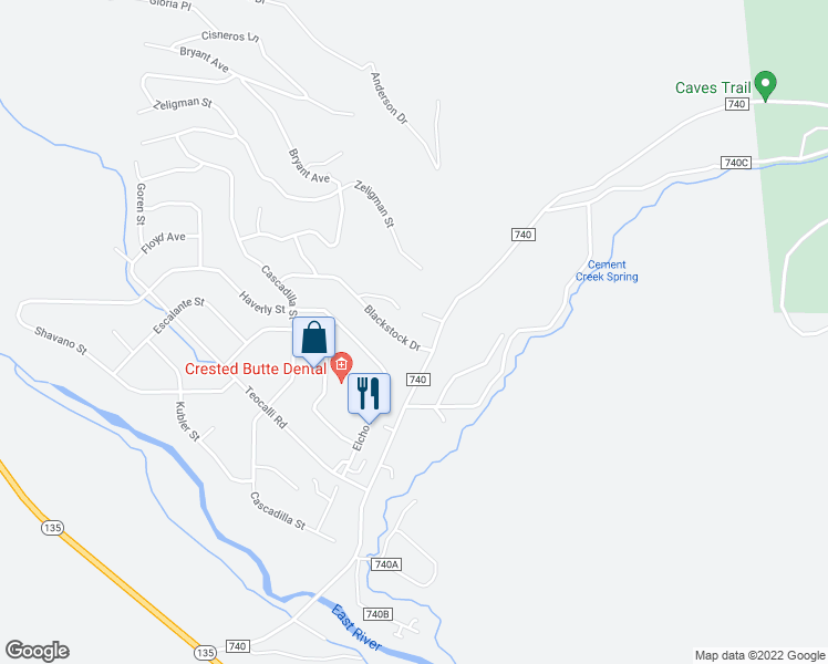 map of restaurants, bars, coffee shops, grocery stores, and more near 21 Blackstock Drive in Crested Butte