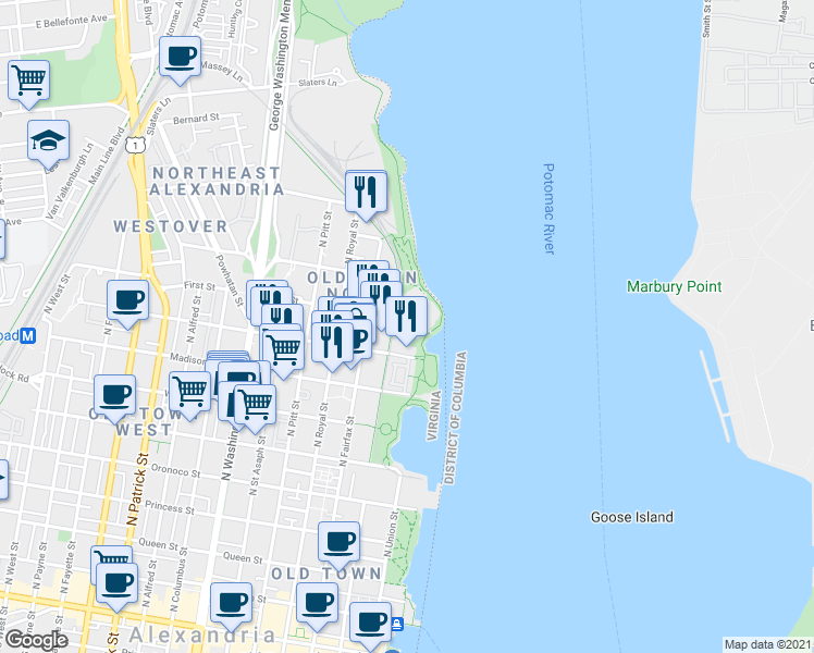 map of restaurants, bars, coffee shops, grocery stores, and more near 101 Independence Avenue Southeast in Washington