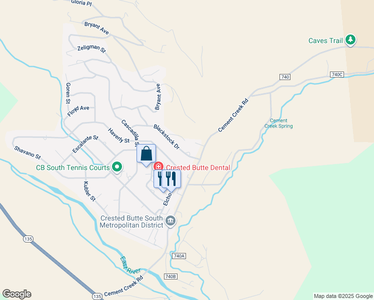 map of restaurants, bars, coffee shops, grocery stores, and more near 21 Blackstock Drive in Crested Butte