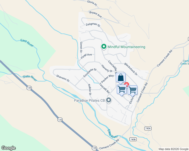 map of restaurants, bars, coffee shops, grocery stores, and more near 526 Teocalli Road in Crested Butte