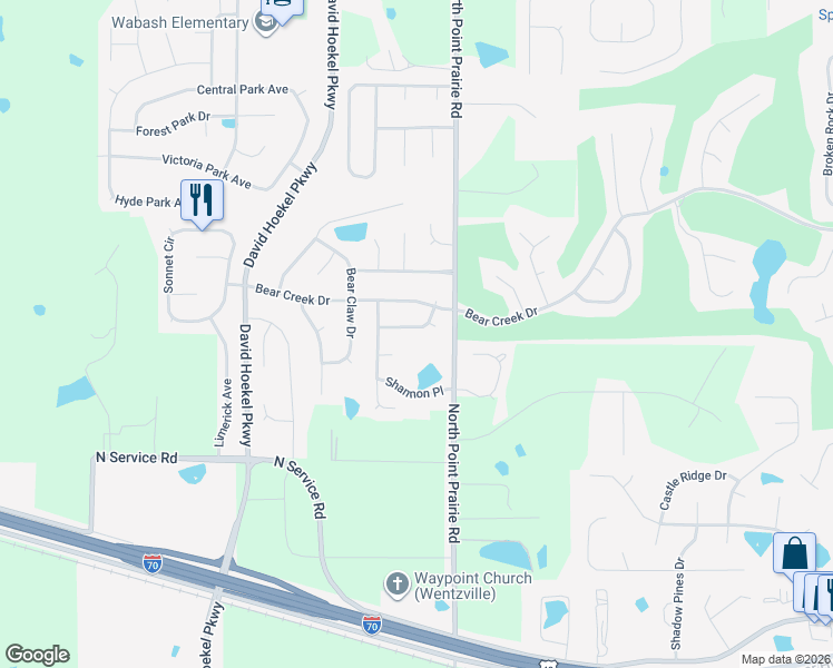 map of restaurants, bars, coffee shops, grocery stores, and more near 308 Open Country Drive in Wentzville