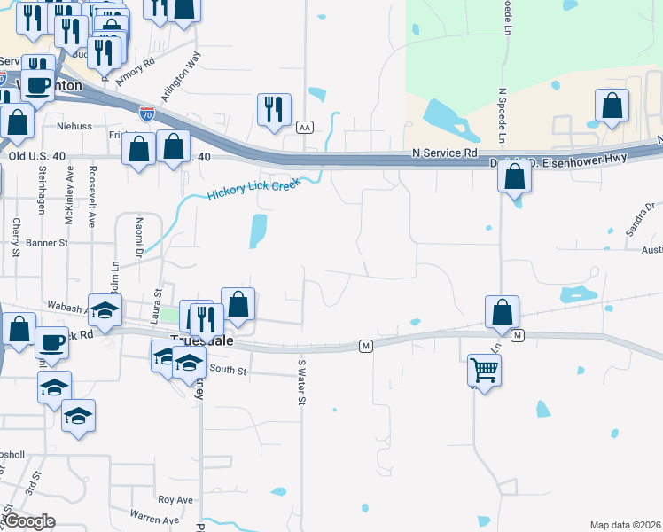 map of restaurants, bars, coffee shops, grocery stores, and more near 200 Juni Way in Warrenton