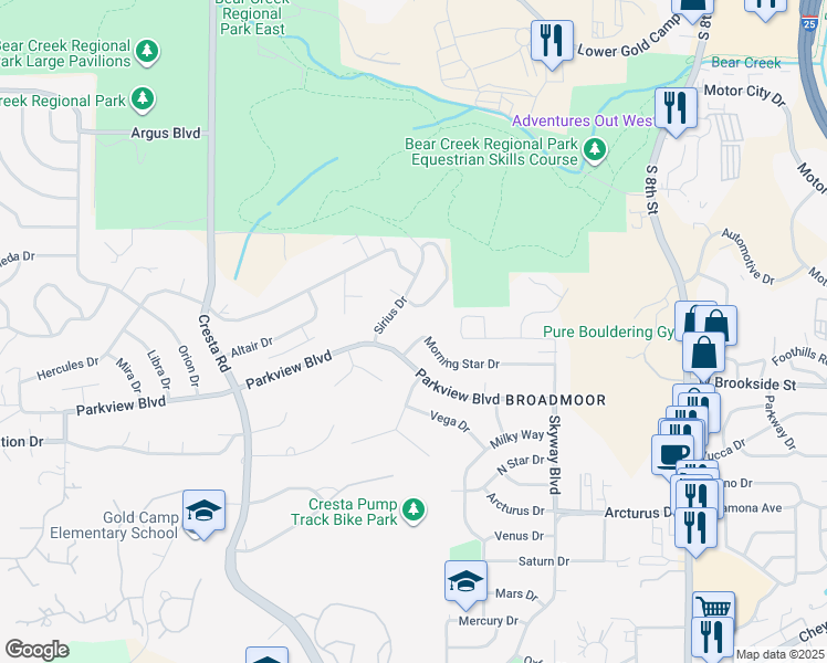 map of restaurants, bars, coffee shops, grocery stores, and more near 1212 Morning Star Drive in Colorado Springs