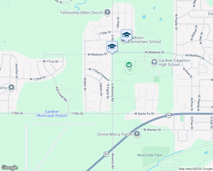 map of restaurants, bars, coffee shops, grocery stores, and more near 17341 South Agnes Street in Gardner