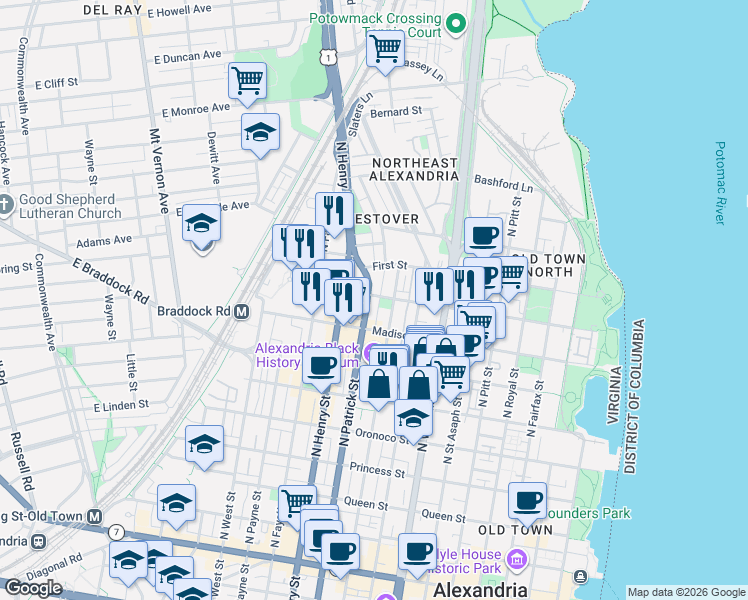 map of restaurants, bars, coffee shops, grocery stores, and more near 101 Independence Avenue Southeast in Washington