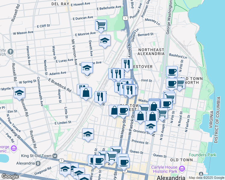map of restaurants, bars, coffee shops, grocery stores, and more near 101 Independence Avenue Southeast in Washington