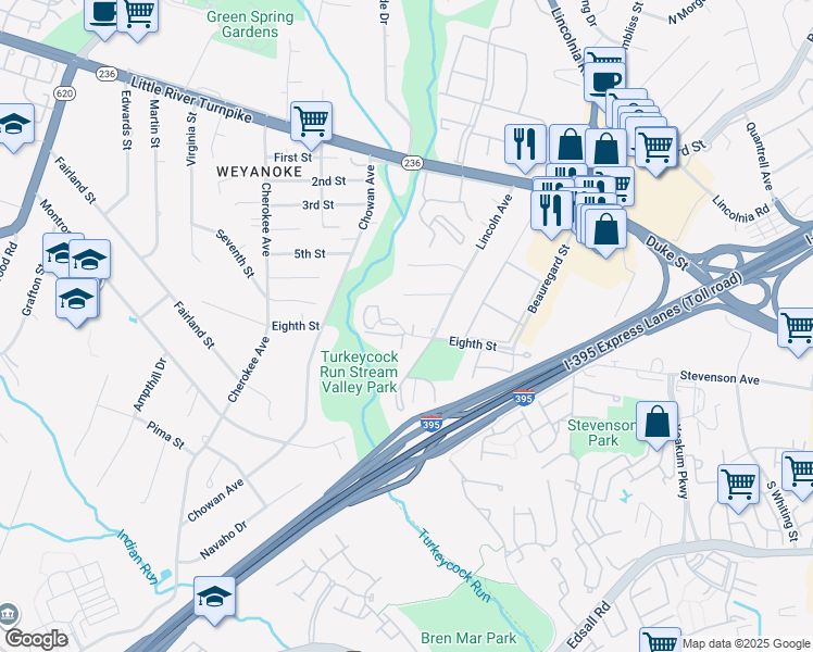 map of restaurants, bars, coffee shops, grocery stores, and more near 6352 8th Street in Alexandria