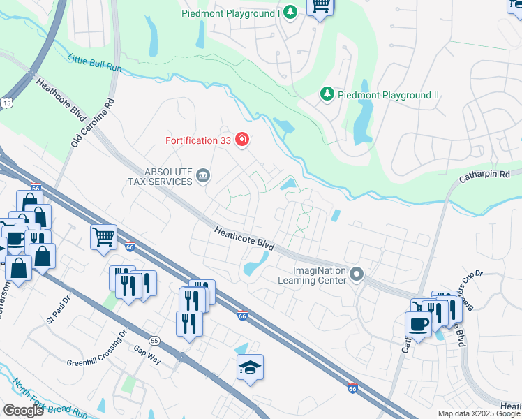 map of restaurants, bars, coffee shops, grocery stores, and more near 16036 Sheringham Way in Gainesville