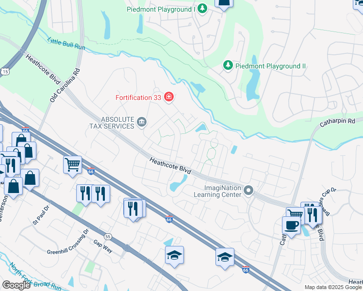 map of restaurants, bars, coffee shops, grocery stores, and more near 16036 Sheringham Way in Gainesville
