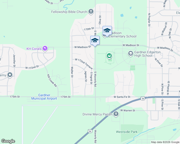 map of restaurants, bars, coffee shops, grocery stores, and more near 17341 South Agnes Street in Gardner