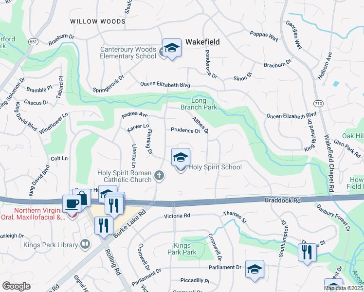 map of restaurants, bars, coffee shops, grocery stores, and more near 8711 Margaret Lane in Annandale