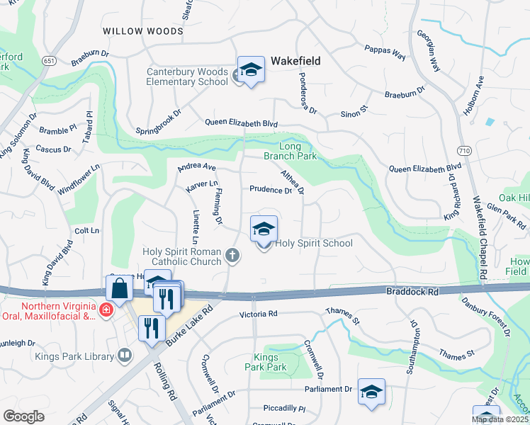 map of restaurants, bars, coffee shops, grocery stores, and more near 8711 Margaret Lane in Annandale