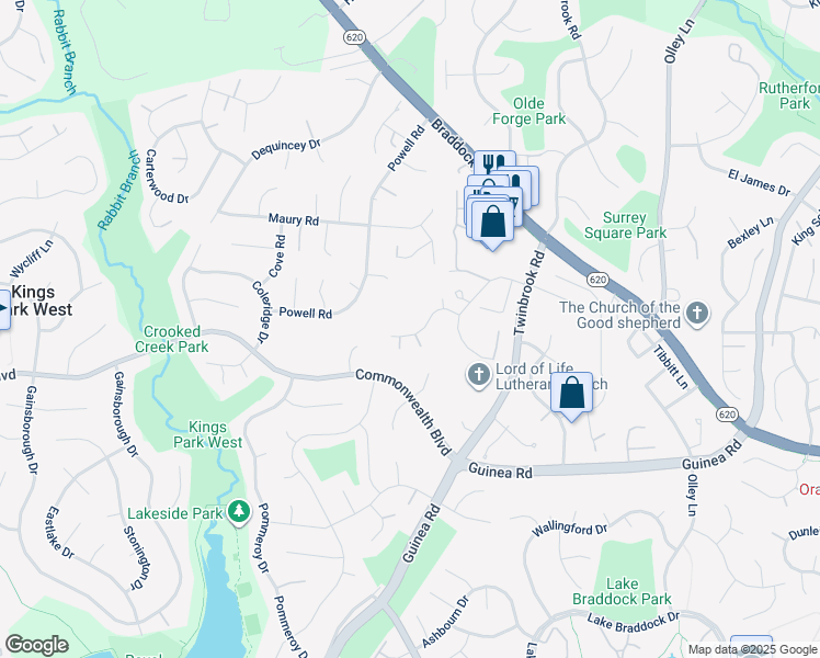 map of restaurants, bars, coffee shops, grocery stores, and more near 9644 Boyett Court in Fairfax