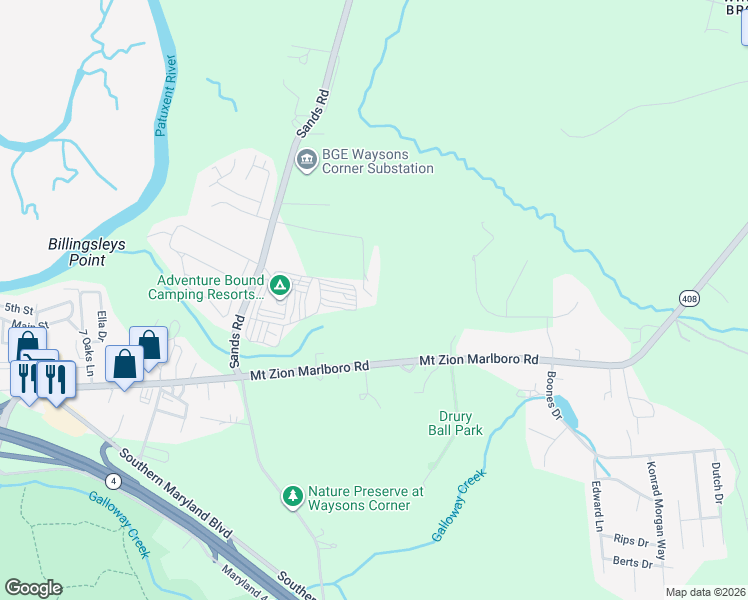 map of restaurants, bars, coffee shops, grocery stores, and more near 1213 Whittington Drive in Lothian