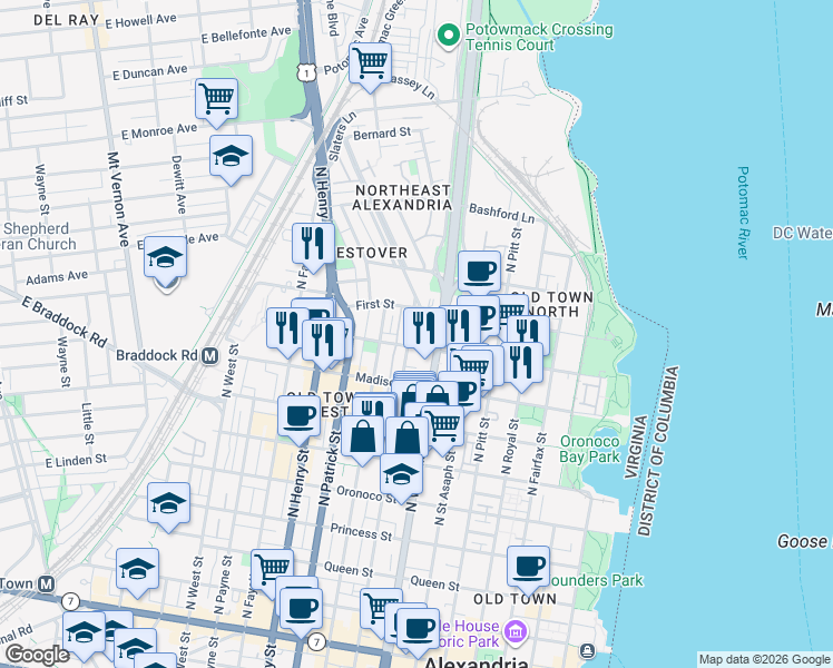 map of restaurants, bars, coffee shops, grocery stores, and more near 101 Independence Avenue Southeast in Washington