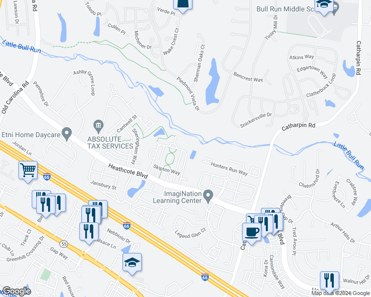 map of restaurants, bars, coffee shops, grocery stores, and more near 15046 Danehurst Circle in Gainesville
