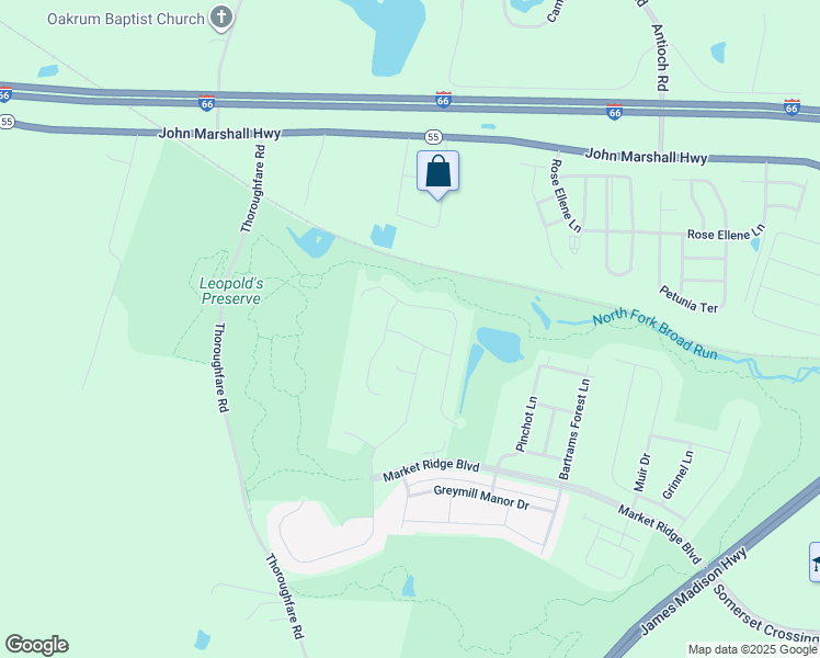 map of restaurants, bars, coffee shops, grocery stores, and more near 16140 Woodley Hills Road in Haymarket