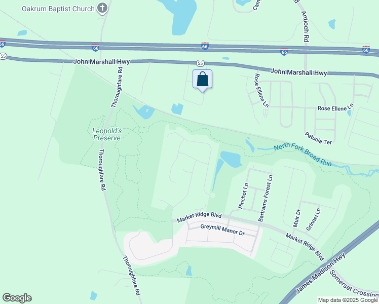 map of restaurants, bars, coffee shops, grocery stores, and more near 16140 Woodley Hills Road in Haymarket