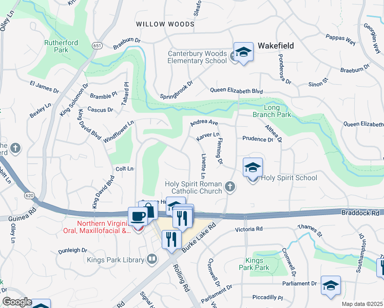 map of restaurants, bars, coffee shops, grocery stores, and more near 4840 Red Fox Drive in Annandale
