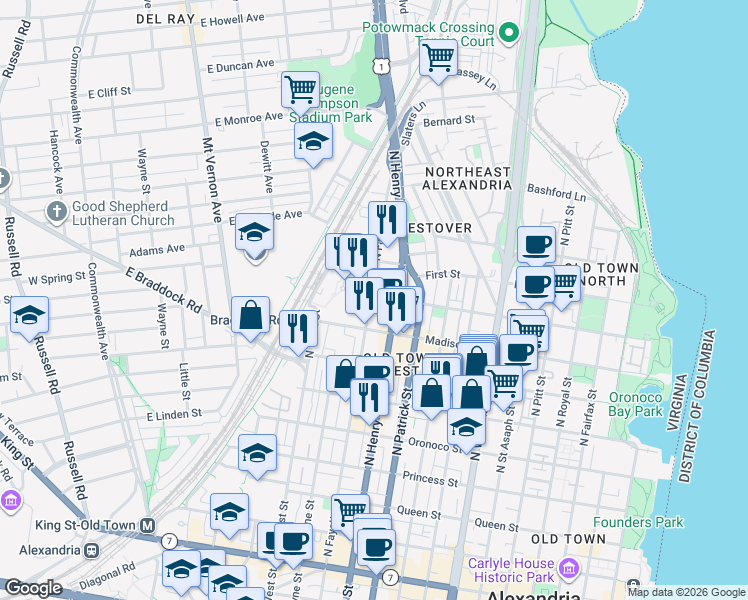 map of restaurants, bars, coffee shops, grocery stores, and more near 101 Independence Avenue Southeast in Washington