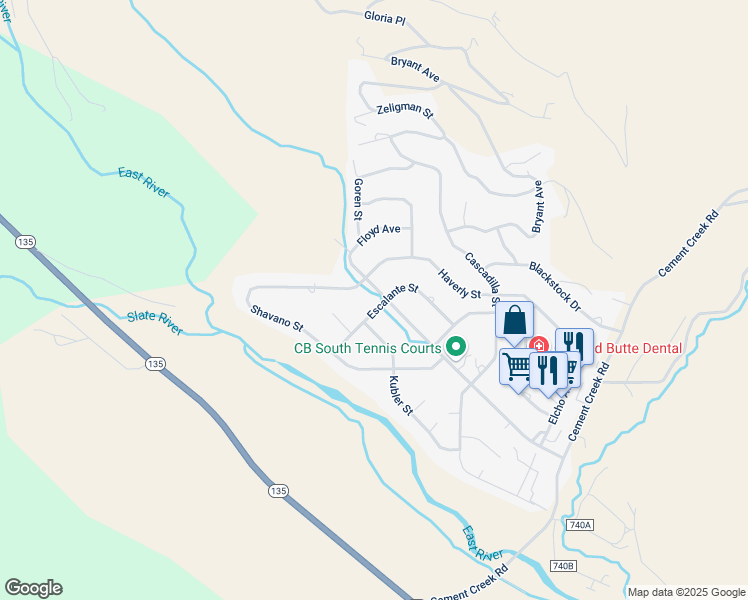 map of restaurants, bars, coffee shops, grocery stores, and more near 305 Escalante Street in Crested Butte