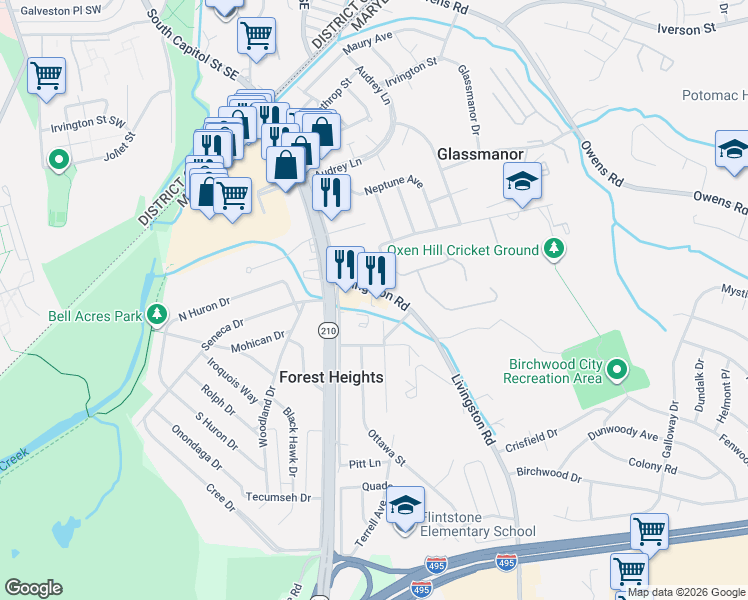 map of restaurants, bars, coffee shops, grocery stores, and more near 101 Independence Avenue Southeast in Washington