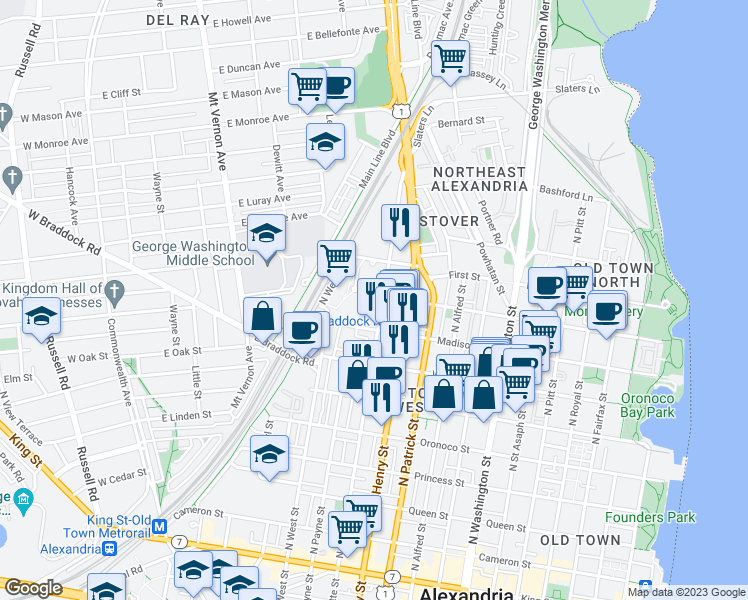 map of restaurants, bars, coffee shops, grocery stores, and more near 101 Independence Avenue Southeast in Washington