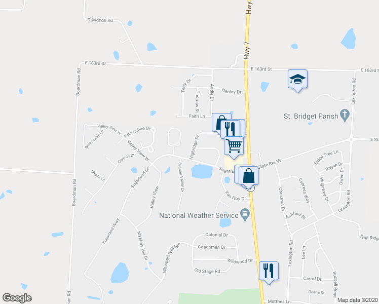 map of restaurants, bars, coffee shops, grocery stores, and more near 2107 Highridge Drive in Pleasant Hill