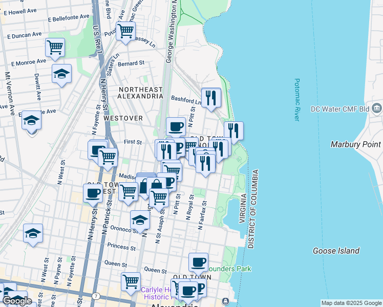 map of restaurants, bars, coffee shops, grocery stores, and more near 101 Independence Avenue Southeast in Washington