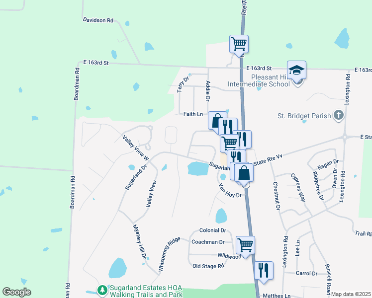map of restaurants, bars, coffee shops, grocery stores, and more near 2106 Sunset Circle in Pleasant Hill