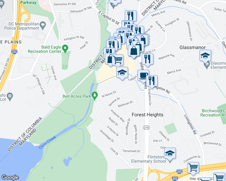 map of restaurants, bars, coffee shops, grocery stores, and more near 101 Independence Avenue Southeast in Washington
