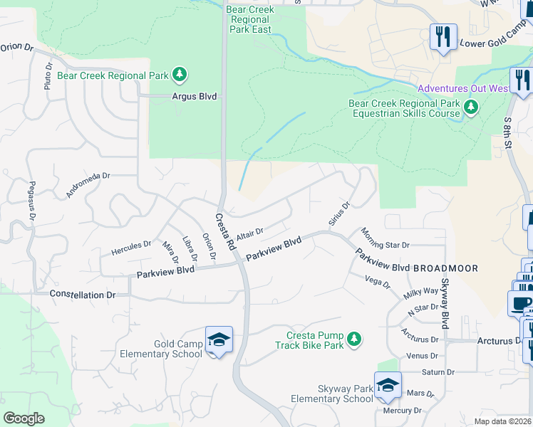 map of restaurants, bars, coffee shops, grocery stores, and more near 1913 Hercules Drive in Colorado Springs
