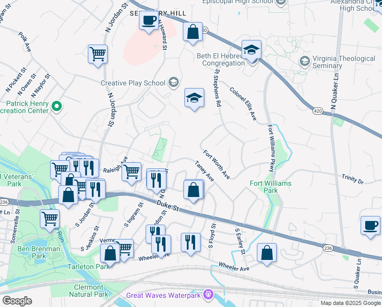 map of restaurants, bars, coffee shops, grocery stores, and more near 4071 Taney Avenue in Alexandria