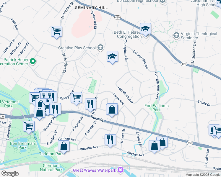 map of restaurants, bars, coffee shops, grocery stores, and more near 4071 Taney Avenue in Alexandria