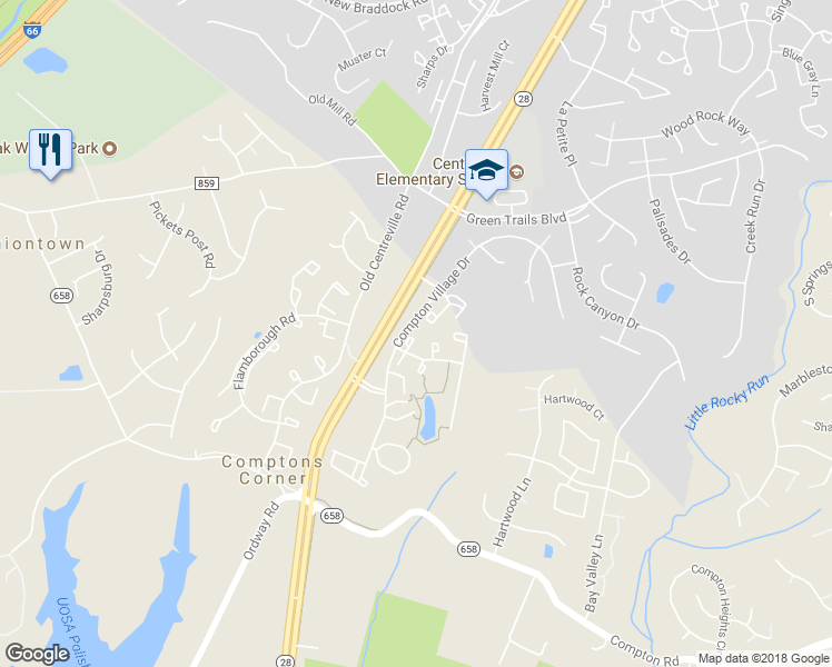 map of restaurants, bars, coffee shops, grocery stores, and more near 6855 Malabar Court in Centreville