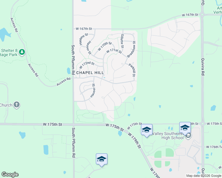 map of restaurants, bars, coffee shops, grocery stores, and more near 17225 Bradshaw Street in Overland Park