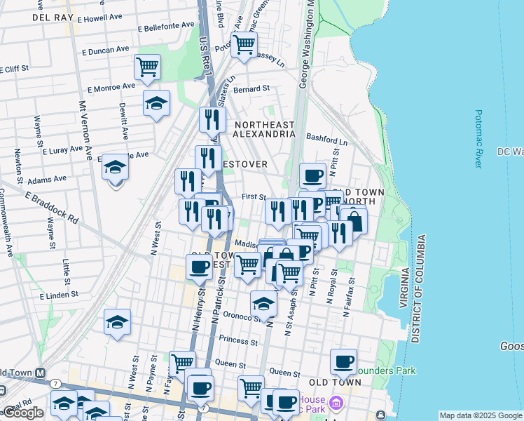 map of restaurants, bars, coffee shops, grocery stores, and more near 101 Independence Avenue Southeast in Washington