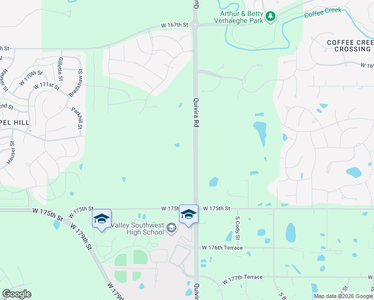 map of restaurants, bars, coffee shops, grocery stores, and more near 17165 South Quivira Road in Overland Park