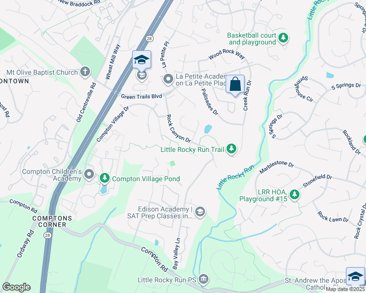 map of restaurants, bars, coffee shops, grocery stores, and more near 14116 Roamer Court in Centreville