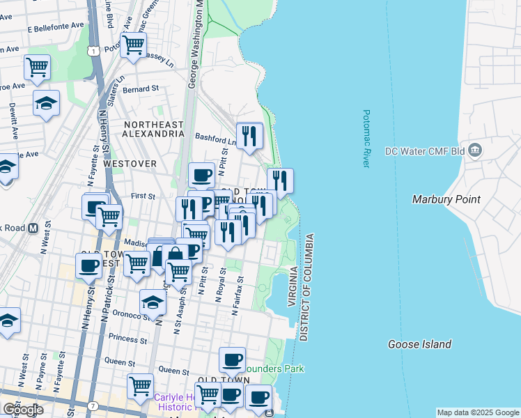 map of restaurants, bars, coffee shops, grocery stores, and more near 101 Independence Avenue Southeast in Washington