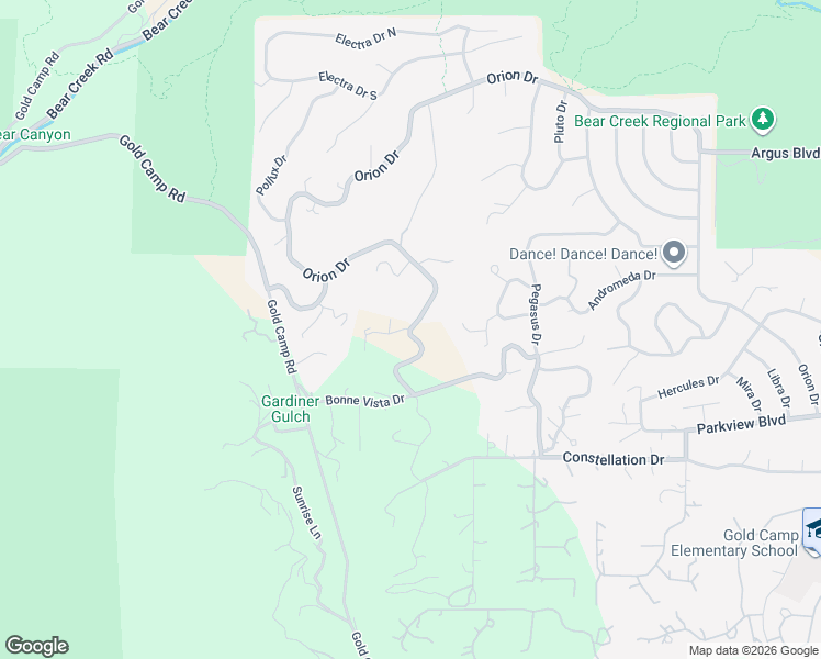 map of restaurants, bars, coffee shops, grocery stores, and more near Vista Grande Drive in Colorado Springs