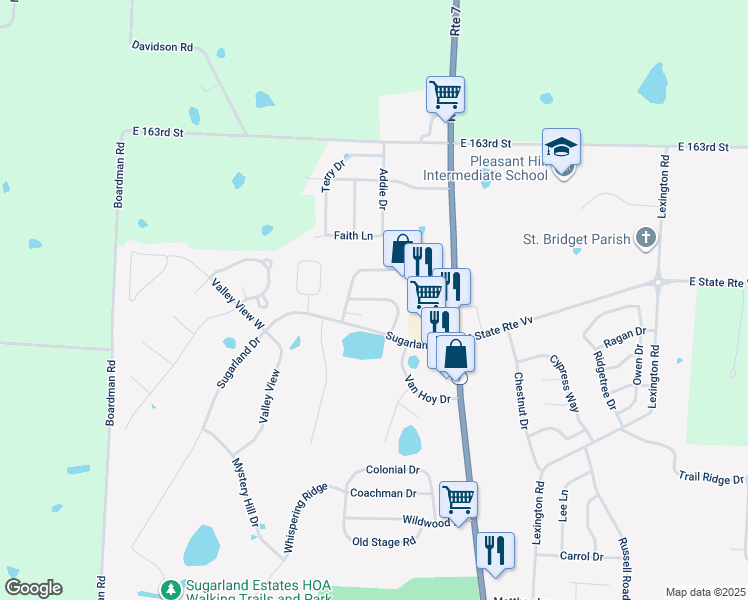 map of restaurants, bars, coffee shops, grocery stores, and more near 2124 Highridge Drive in Pleasant Hill