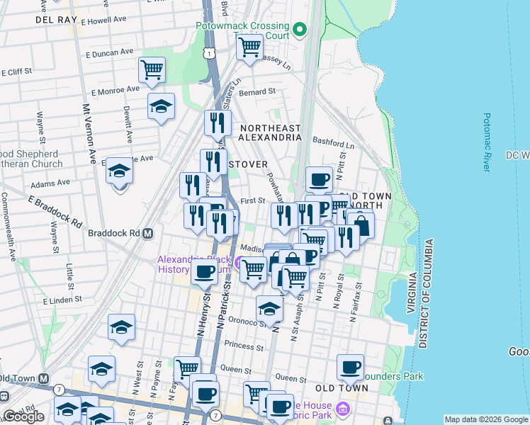 map of restaurants, bars, coffee shops, grocery stores, and more near 101 Independence Avenue Southeast in Washington