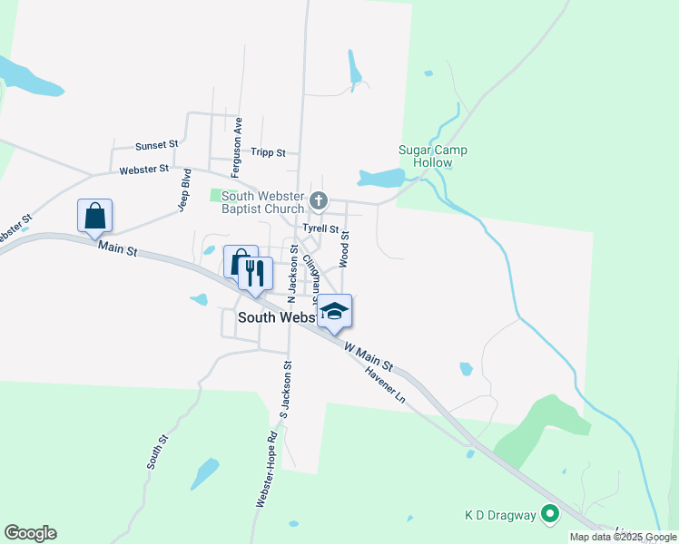 map of restaurants, bars, coffee shops, grocery stores, and more near 1007 Webster Street in South Webster