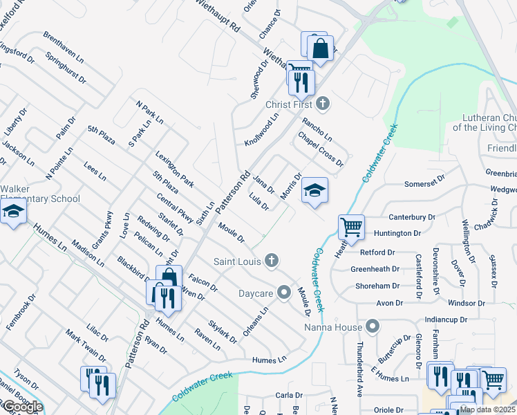 map of restaurants, bars, coffee shops, grocery stores, and more near 480 Lula Drive in Florissant