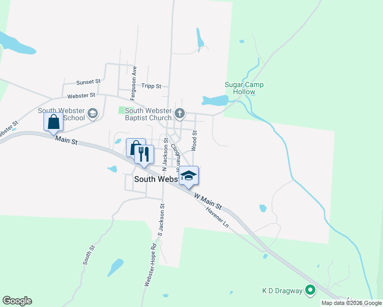 map of restaurants, bars, coffee shops, grocery stores, and more near 1007 Webster Street in South Webster