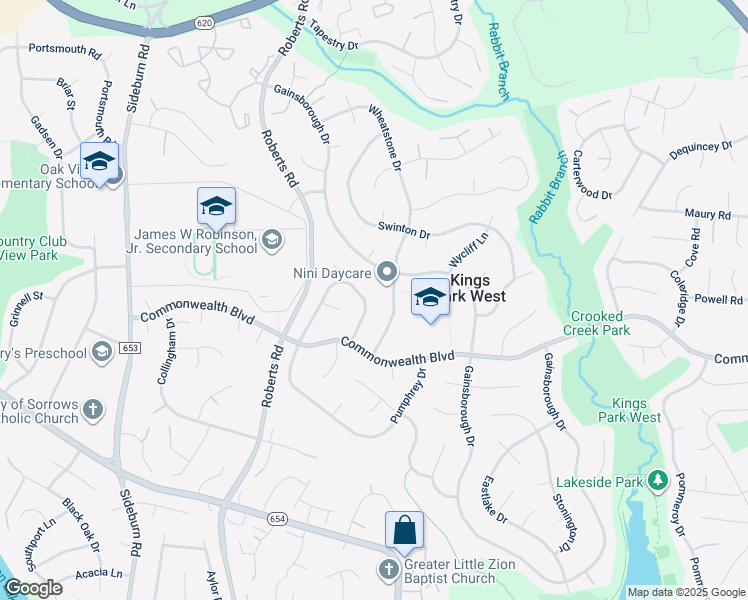 map of restaurants, bars, coffee shops, grocery stores, and more near 5265 Pumphrey Drive in Fairfax